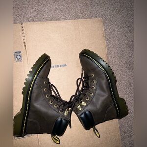 Dr Marten Brown Lace-Up Boots with Yellow Stitching